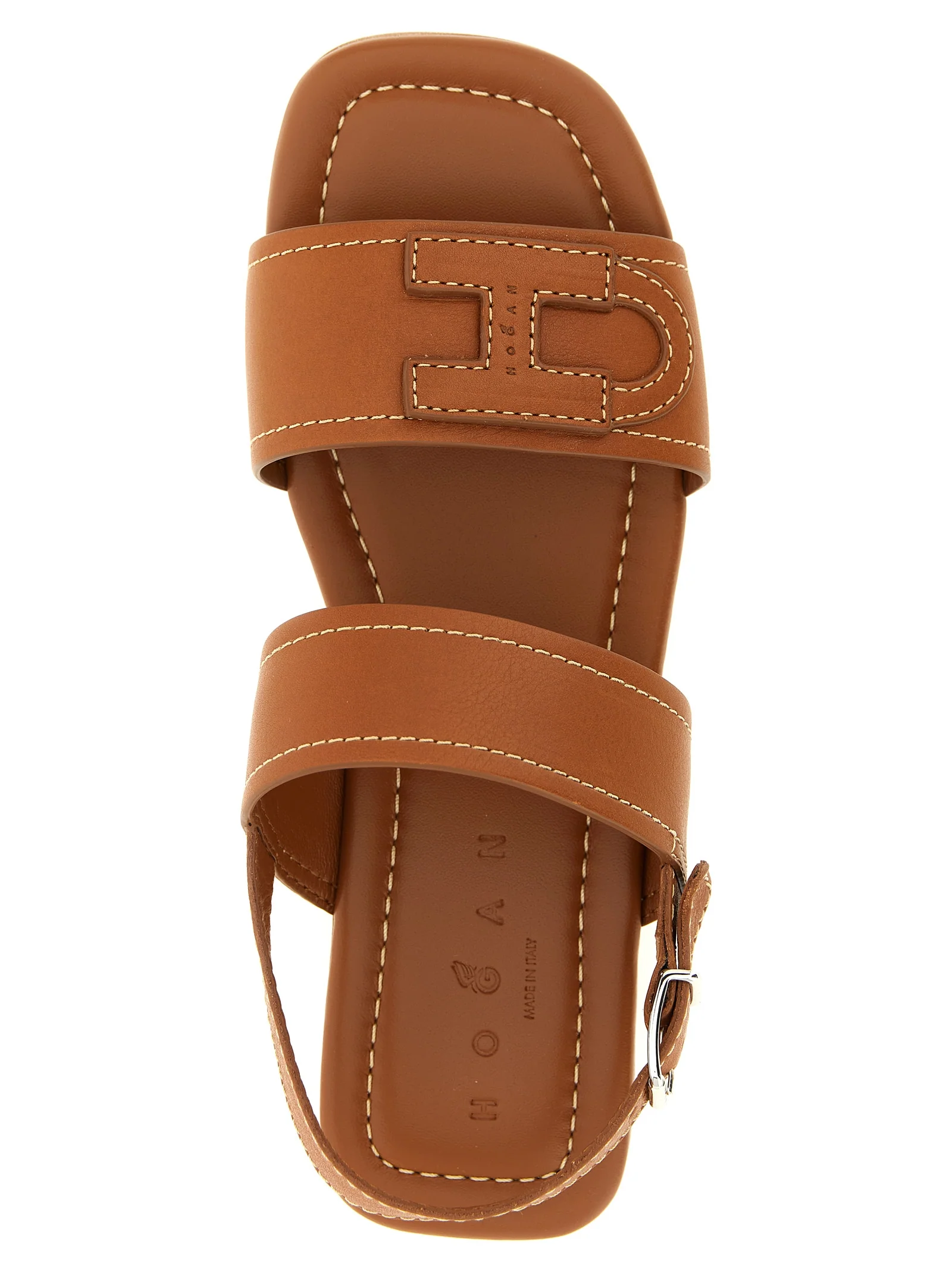 Warm Brown Leather Sandals with Emblem Detail