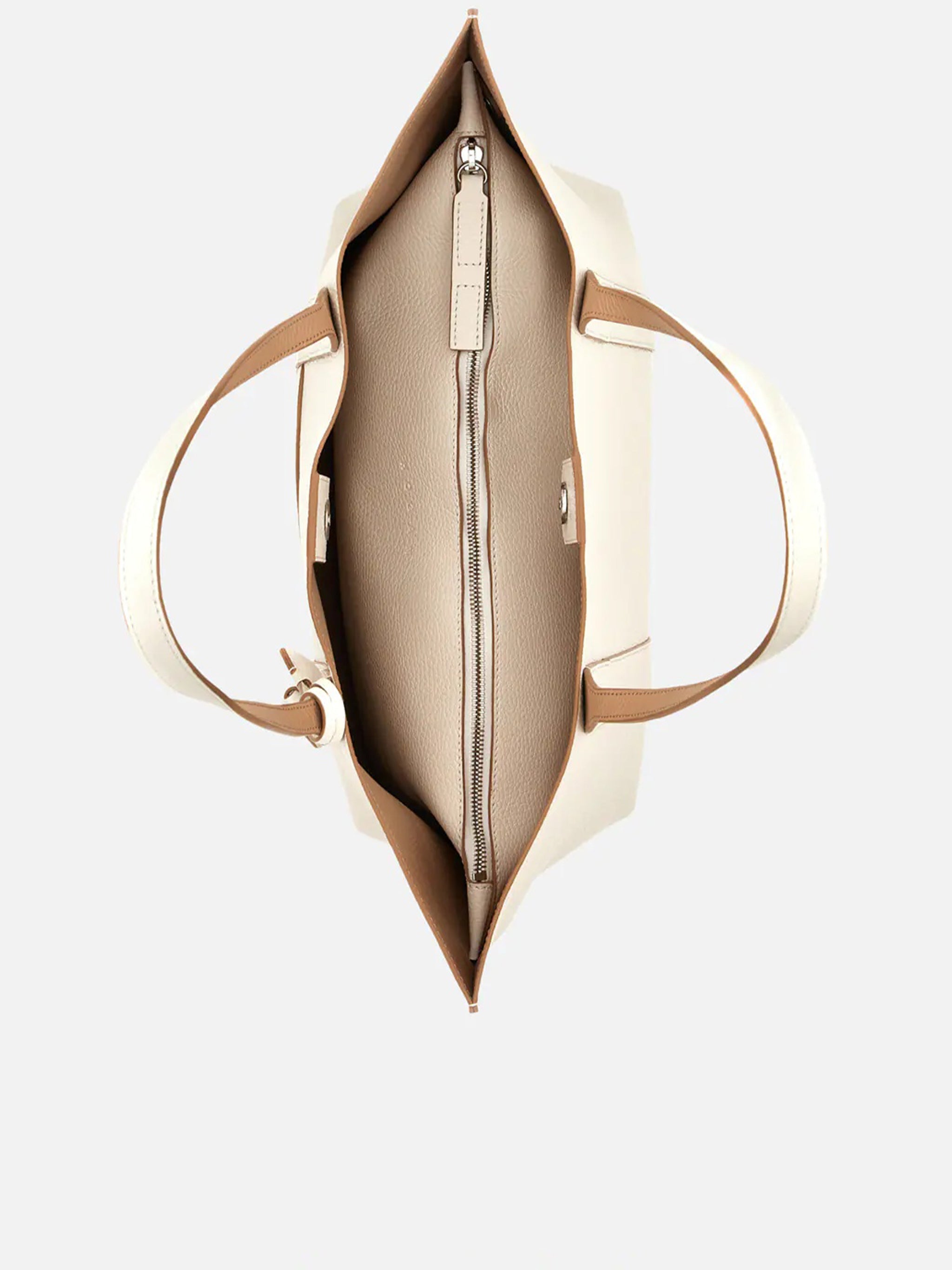 White Spacious Structured Metallic Lock Tote