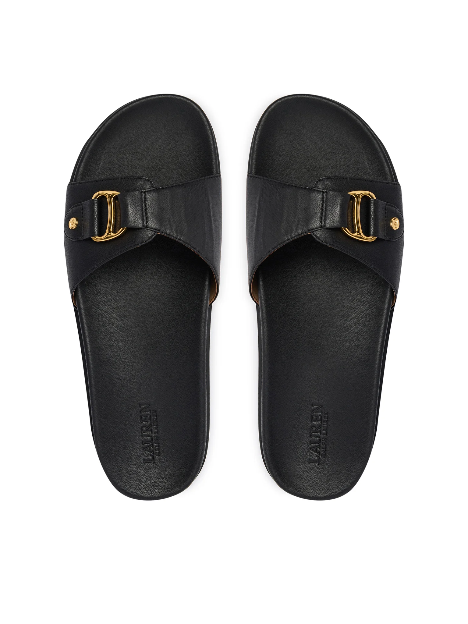Slide Sandals with Gold-Tone Buckle Detail