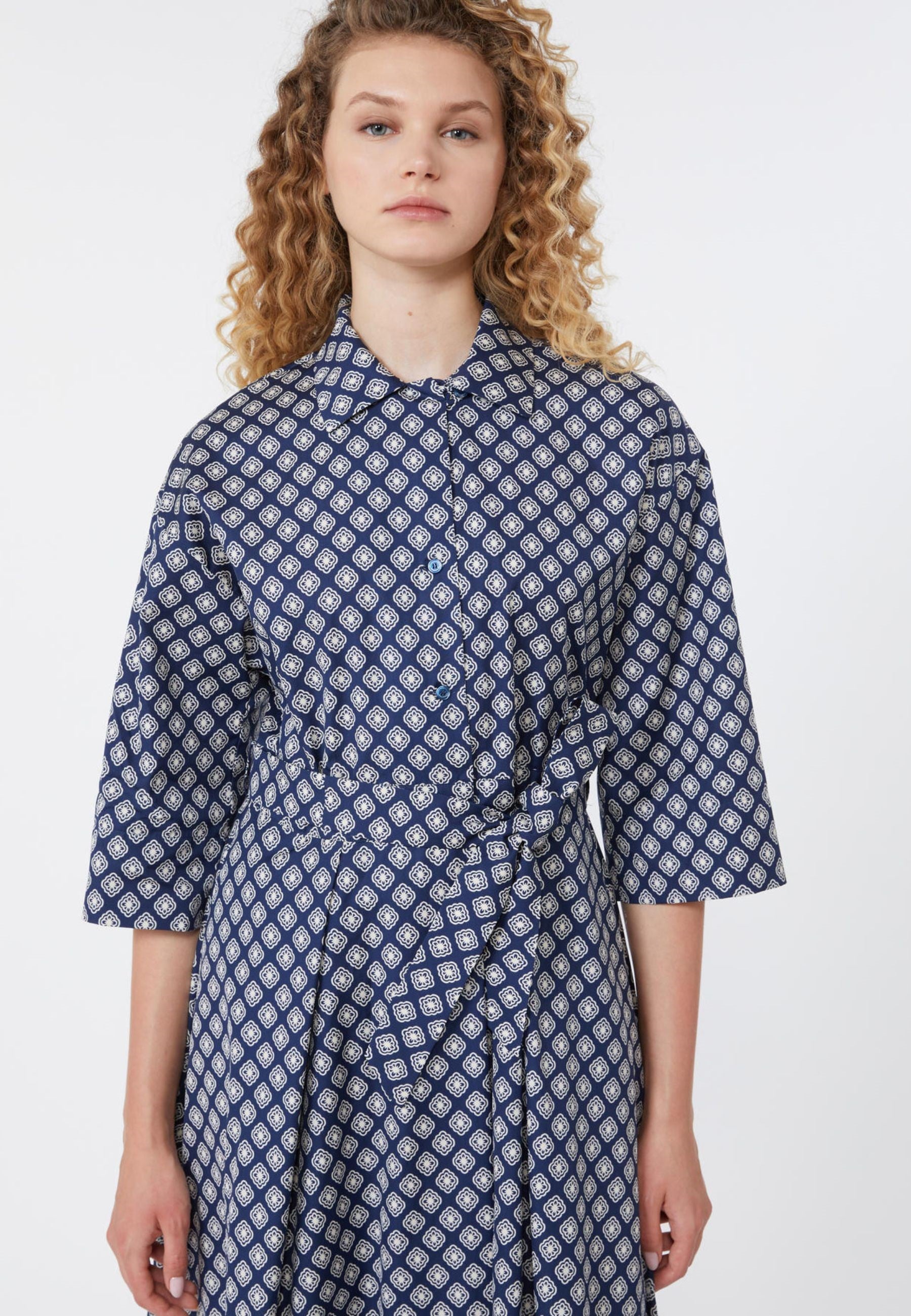 Midi Dress with Fitted Waist and Self-Tie Belt