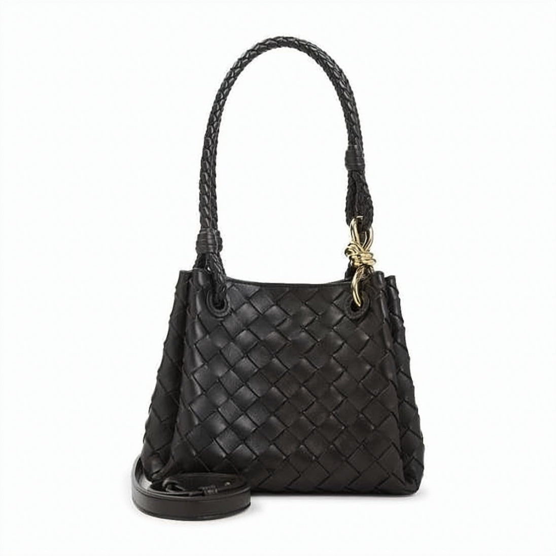 Small Woven Lambskin Shoulder Bag with Braided Handles