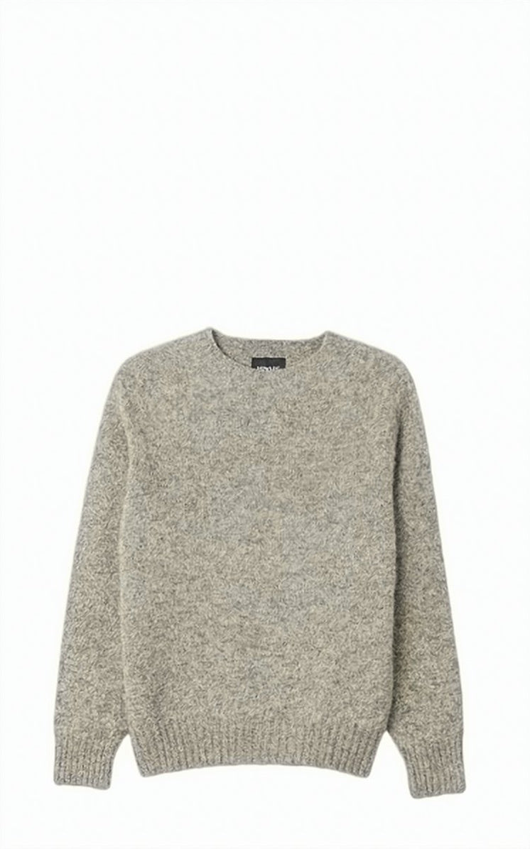 Textured Wool Sweater with Crew Neckline and Ribbed Cuffs