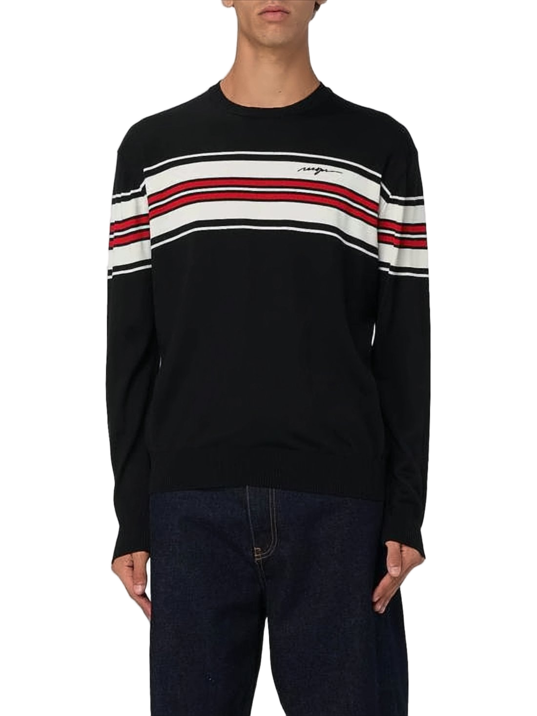 Horizontal Striped Knit Sweater With Signature Detail