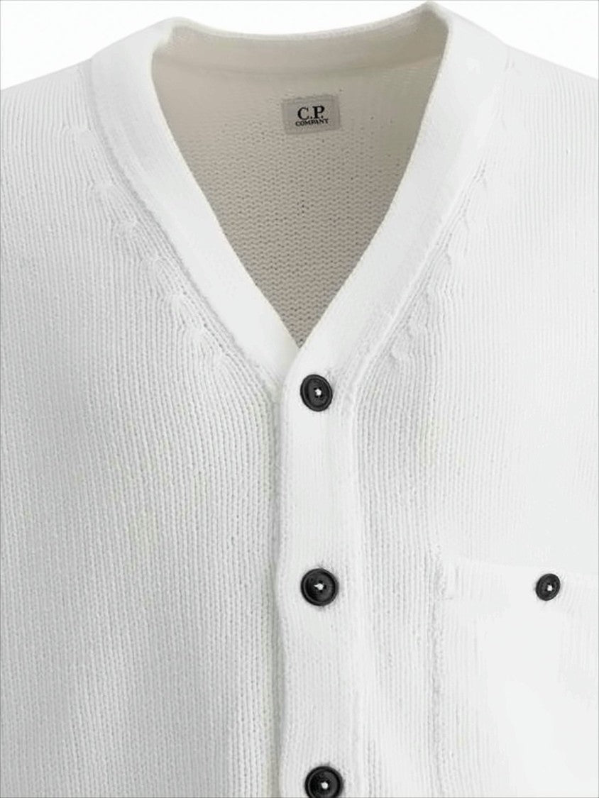 V-Neck Button-Down Knit Cardigan With Patch Detail