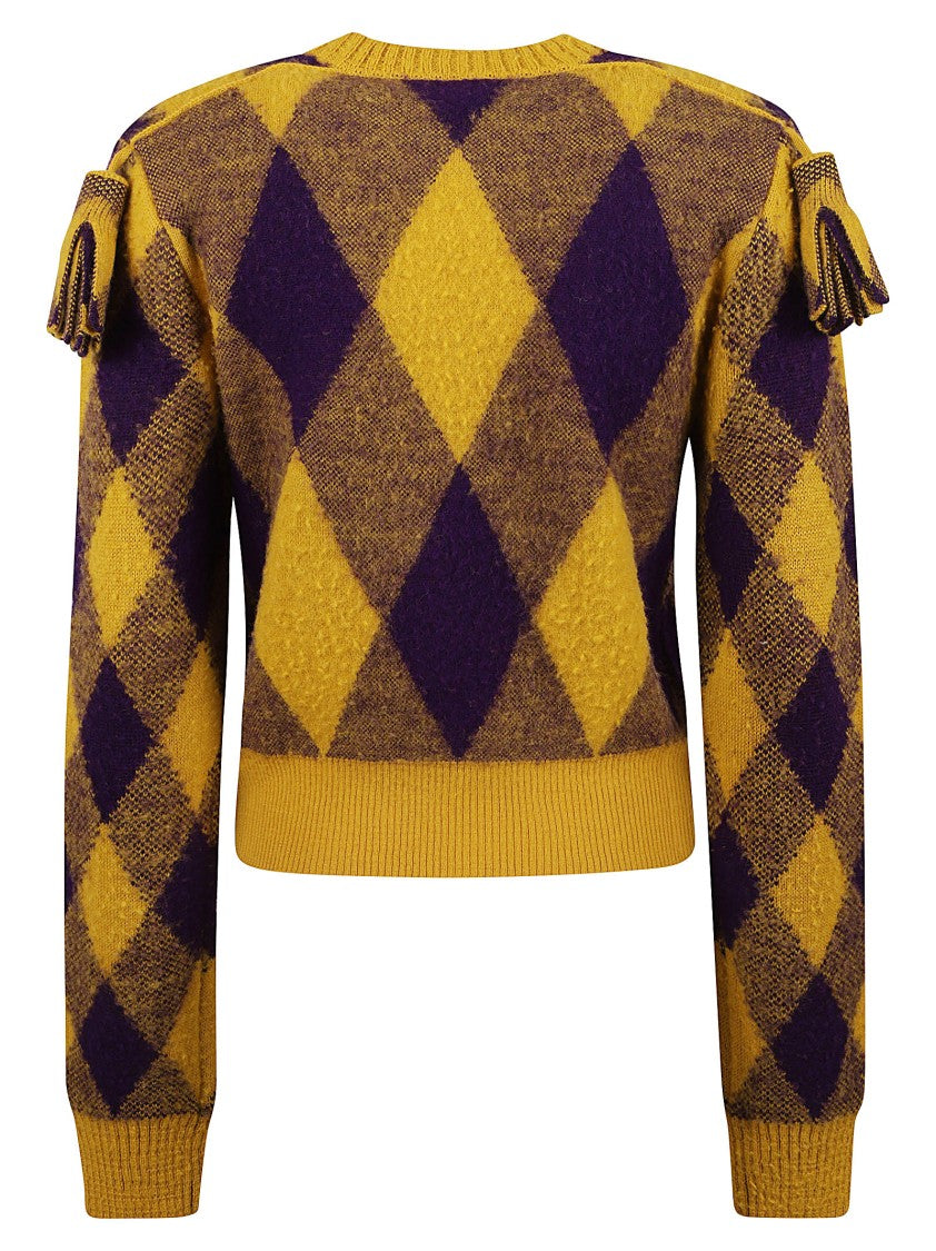 Cropped Argyle Pattern Sweater