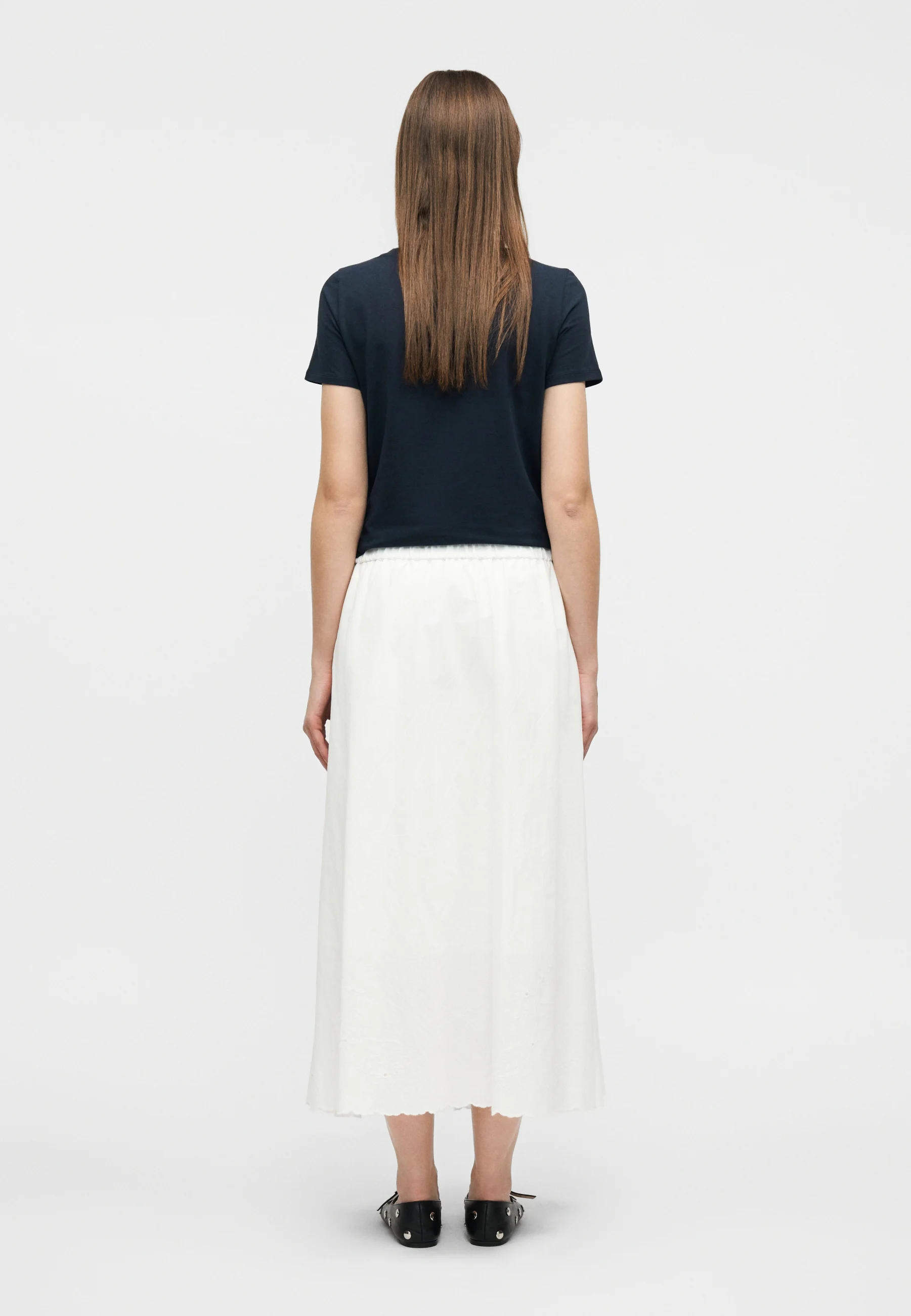 White Cotton Linen Midi Skirt
