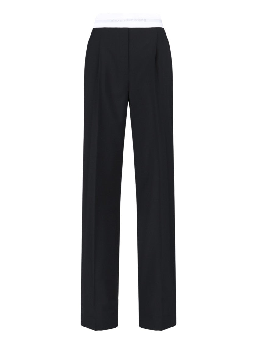 High-Waisted Black Trousers With Contrast Elastic Waistband