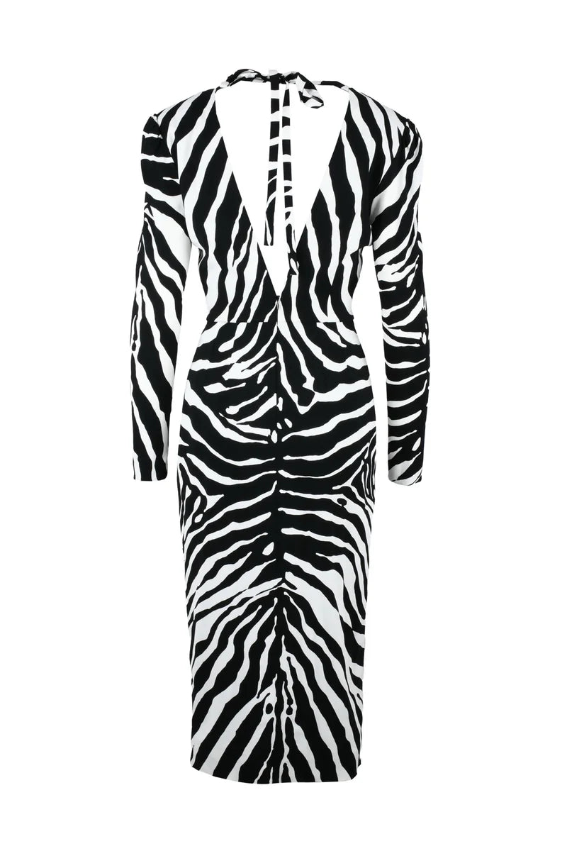 V-Neck Midi Dress - Black/White