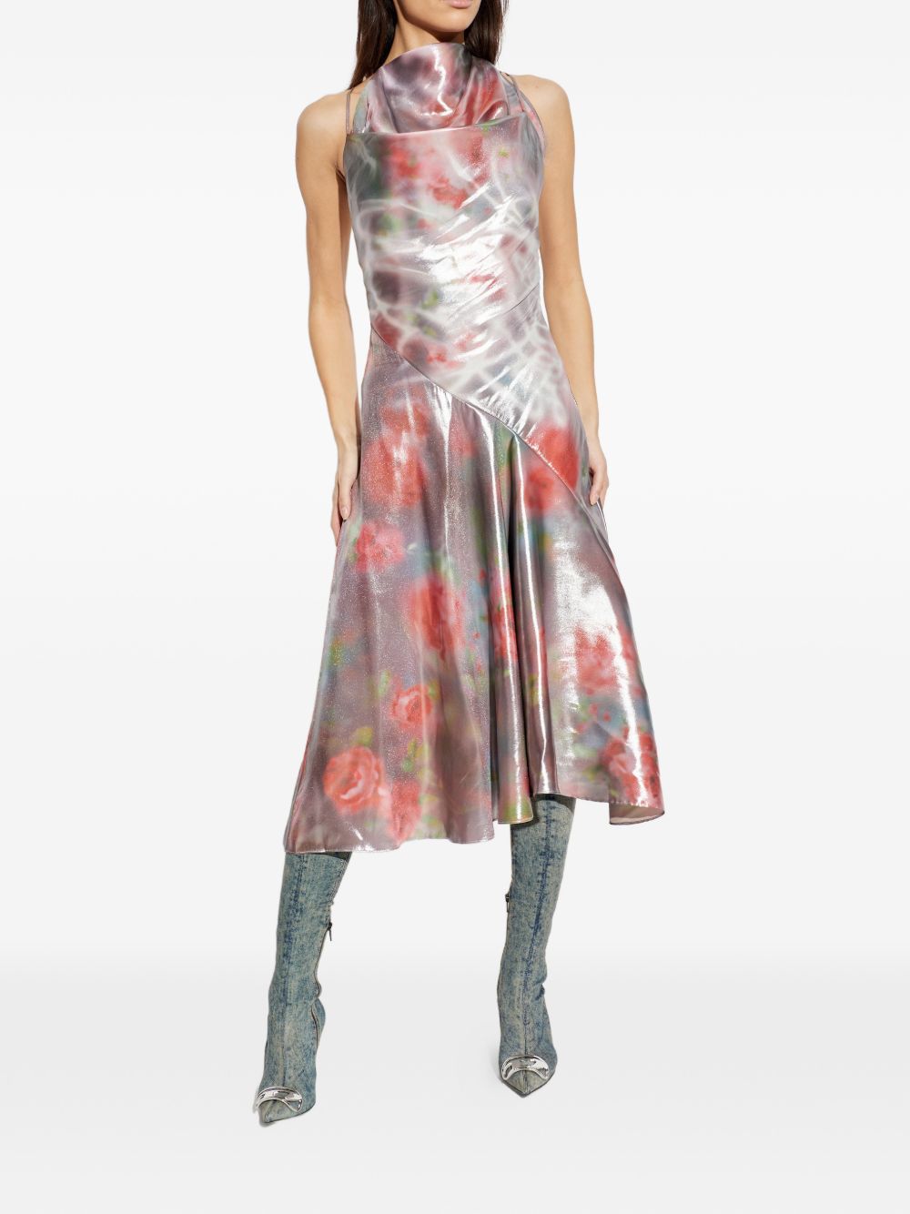 Pink Floral Print Midi Dress