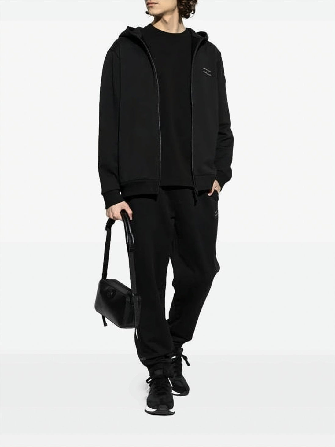 Minimalist Black Zip-Up Hoodie with Ribbed Details