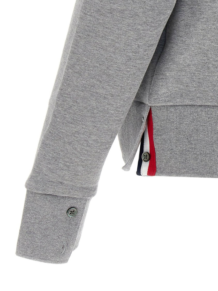 V-Neck Button-Down Grey Cardigan with Signature Stripes