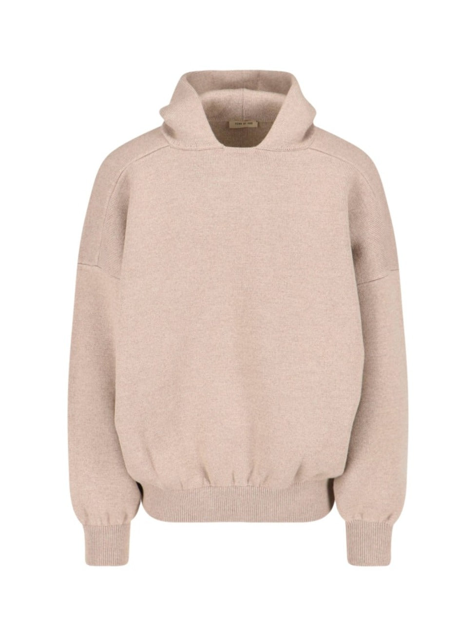 Knitted Hoodie In Beige Wool Engraved Logo Tag