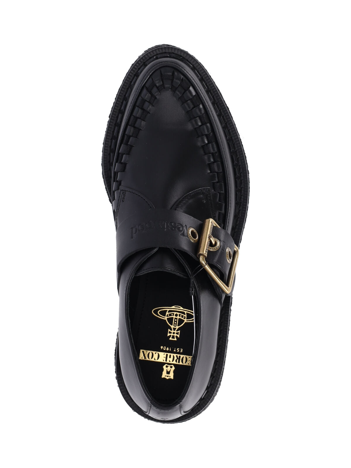 Black Woven Detail Buckle Flat Shoes