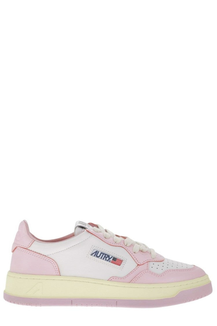 Smooth Leather Low-Top Sneakers with Pastel Accents