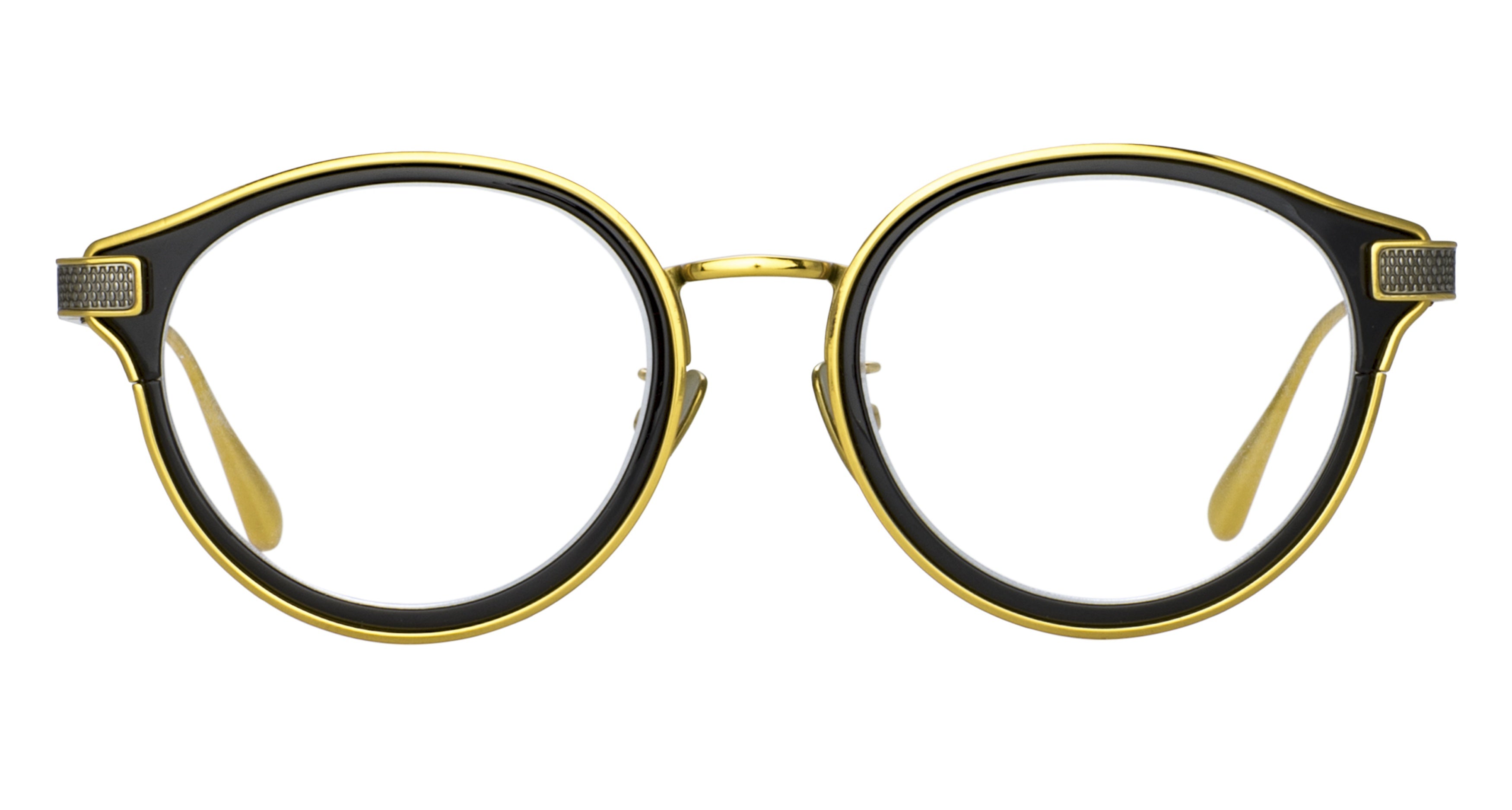 Lfl Round Titanium Eyeglasses with Textured Gold Temples