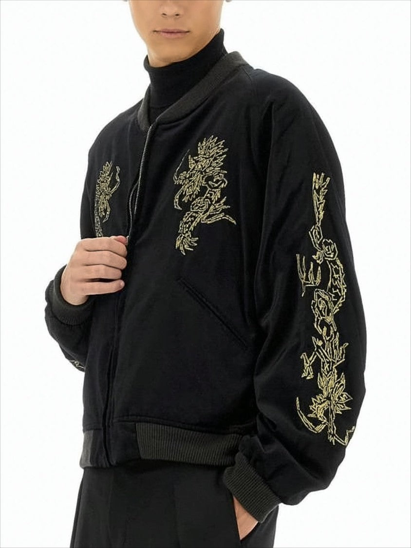 Sasquatchfabrix Embroidered Black Bomber Jacket