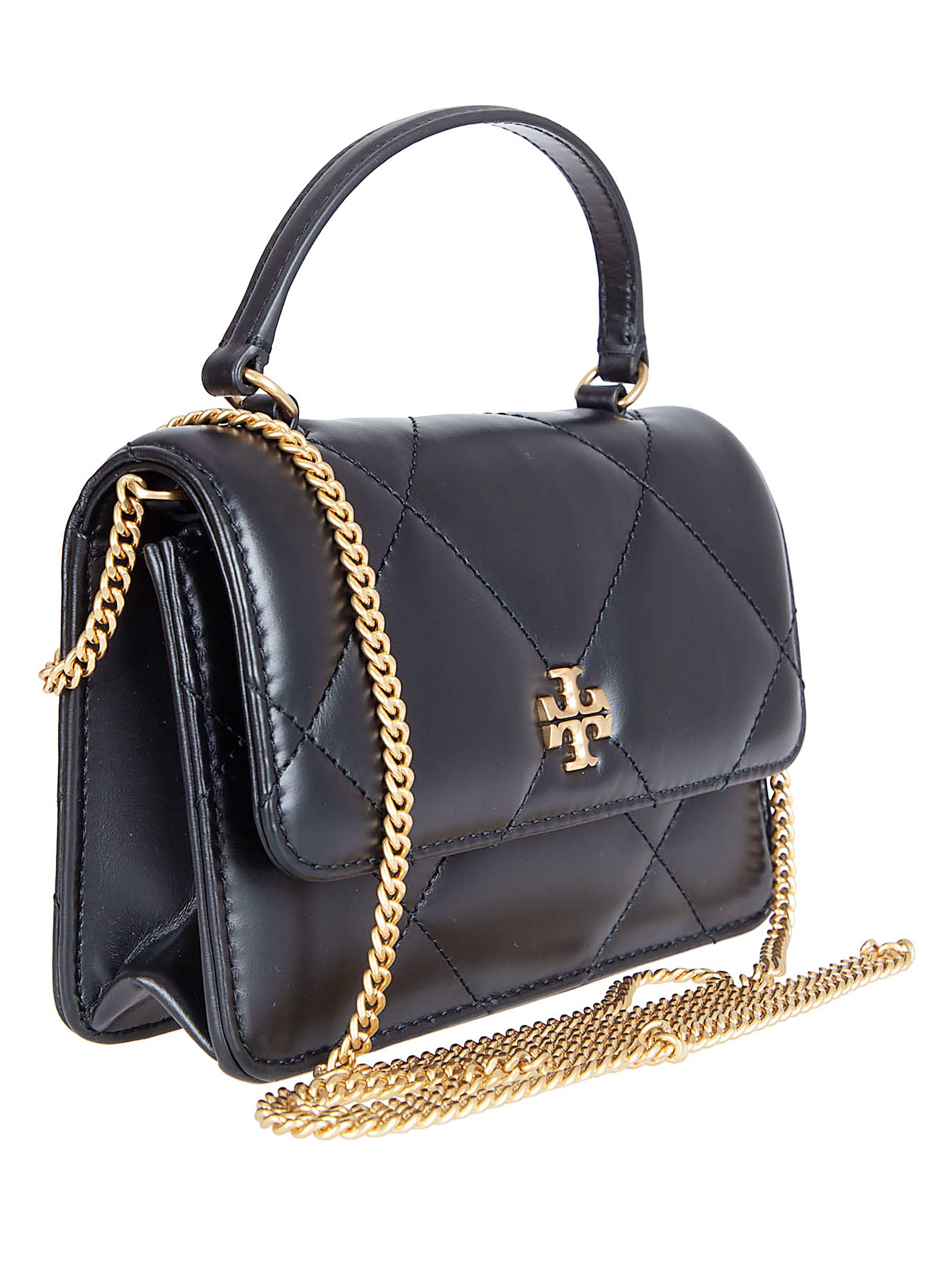 Compact Black Handbag with Quilted Diamond Pattern