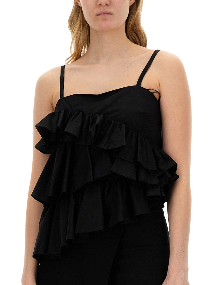 Ruffled Black Cotton Top