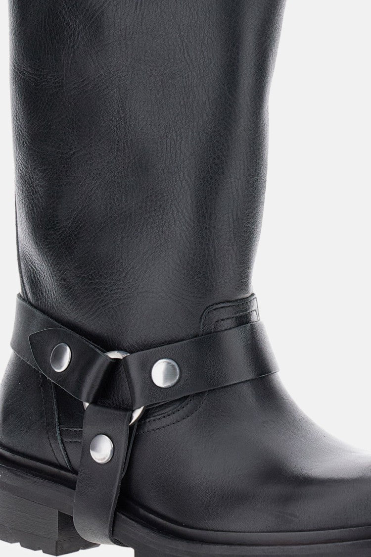 Distressed Black Leather Kurt Boots With Silver Accents