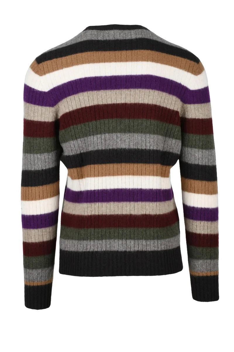 Lambskin Crew Neck Pullover - Brown/Bordeaux