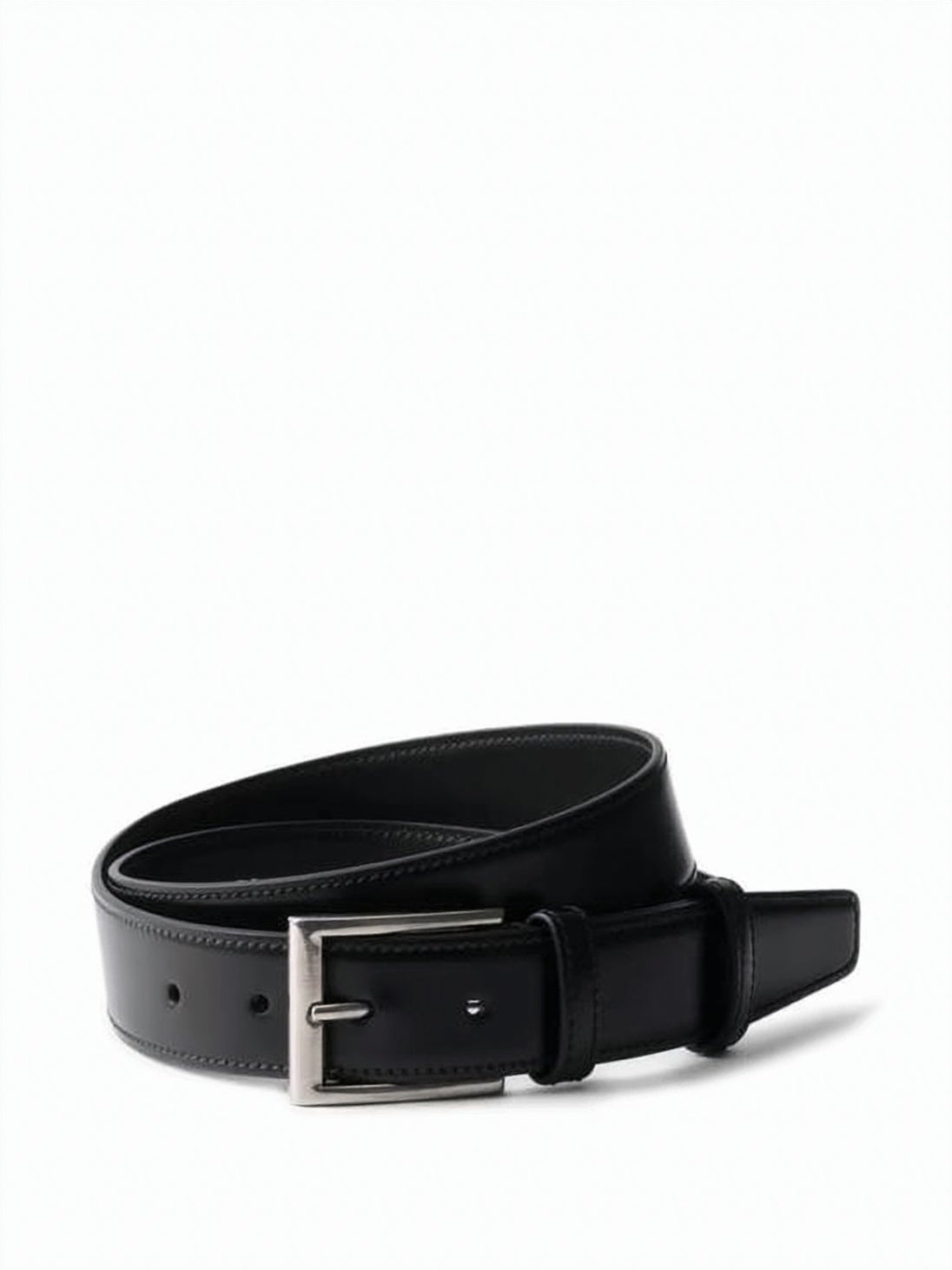 Black Smooth Calf Leather Silver Buckle Belt