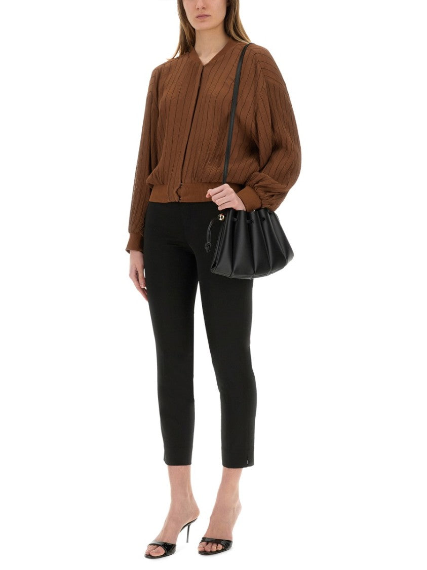Textured Crinkled Silk Bomber Jacket