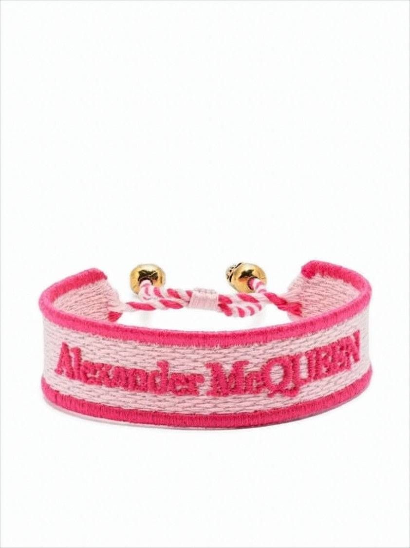 Woven Fabric Bracelet with Gold-tone Skull Charms