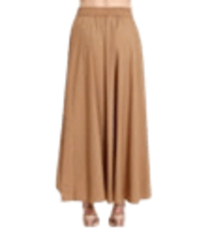 Camel Midi Skirt with Elastic Waistband
