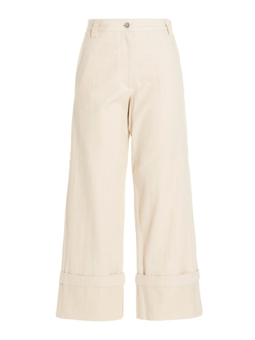 Cropped Flared Pants With Cuffed Hems