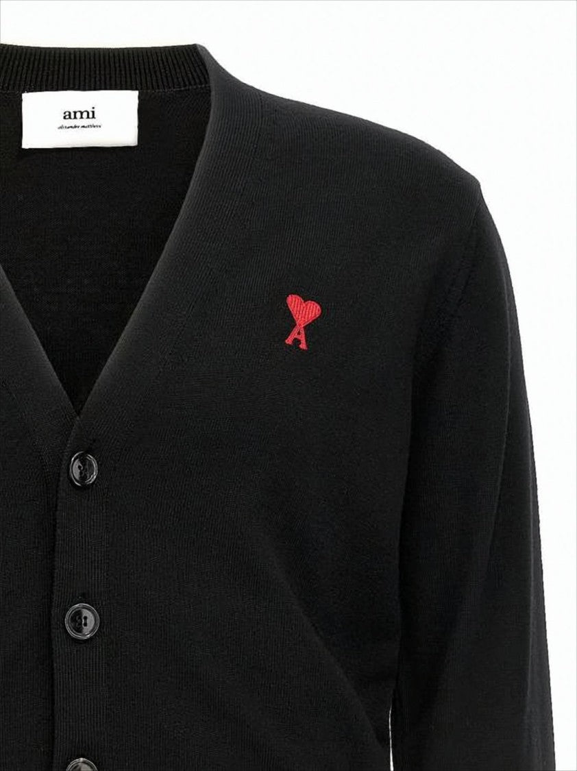 Classic V-Neck Cardigan with Embroidered Heart Detail