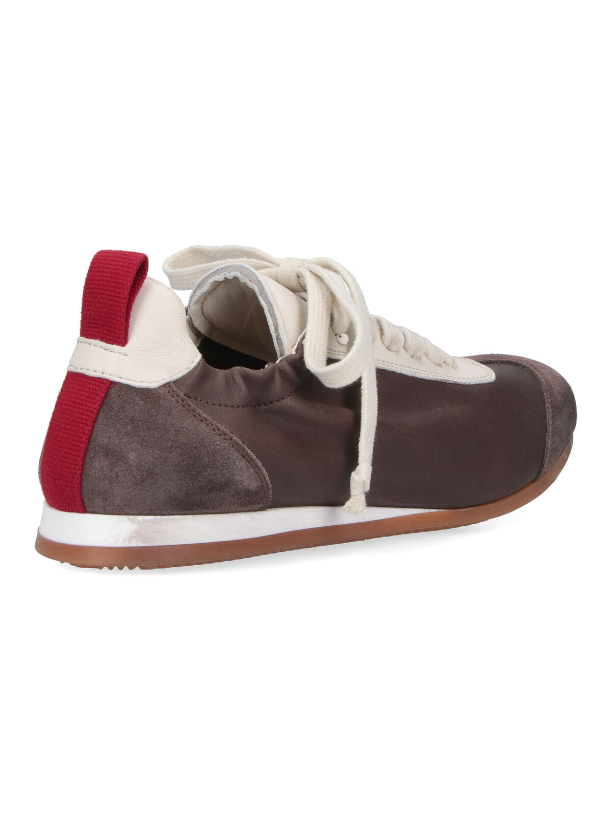 Brown Leather Sneakers With Suede Accents
