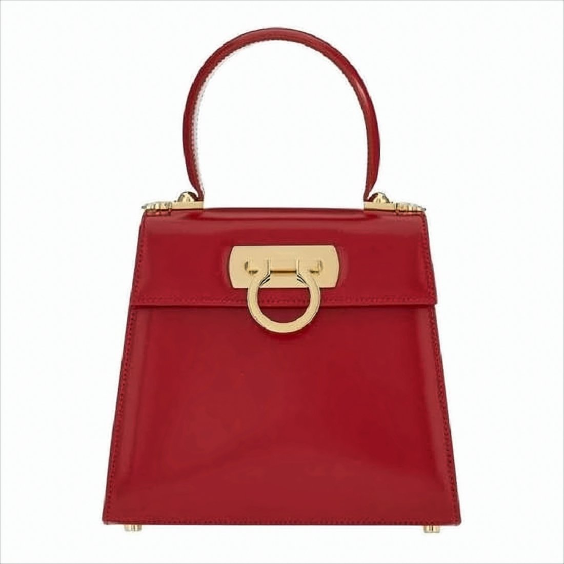 Trapezoidal Red Tote Bag with Gold-tone Clasp