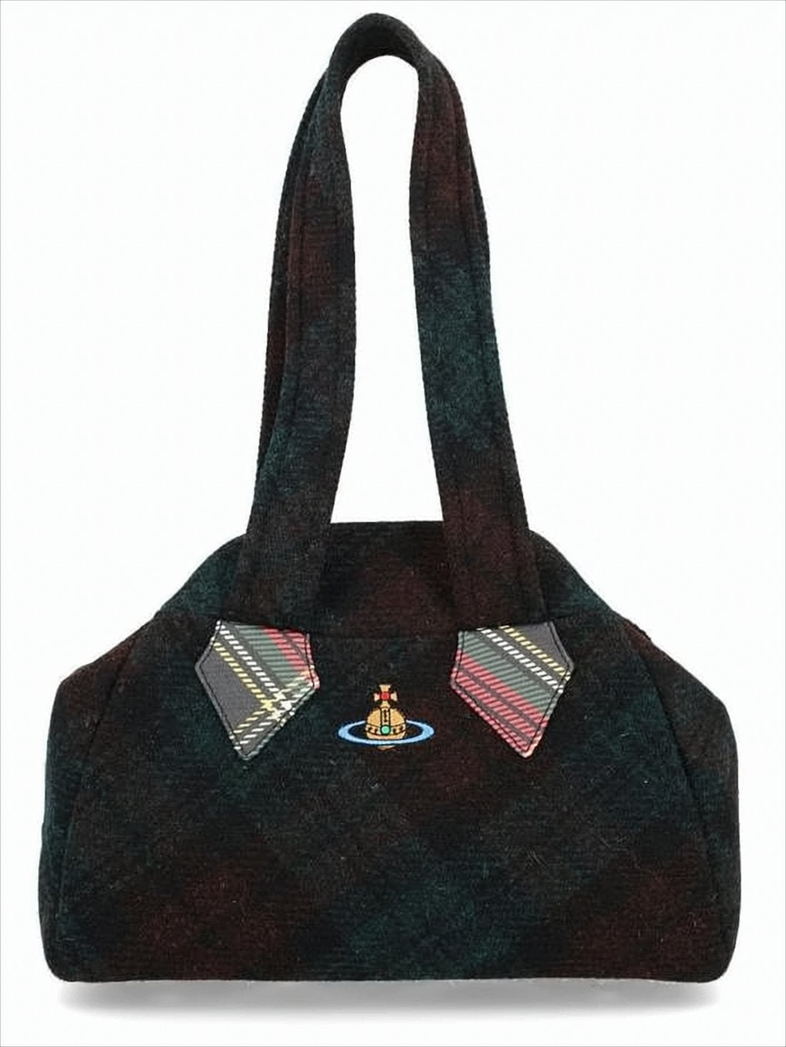 Rectangular Wool Shoulder Bag with Plaid Pattern