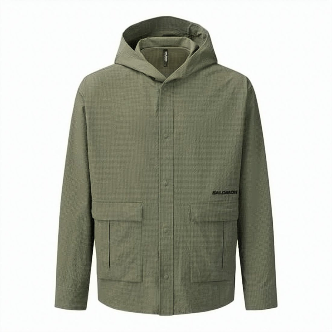 Hooded Short Coat with Textured Fabric