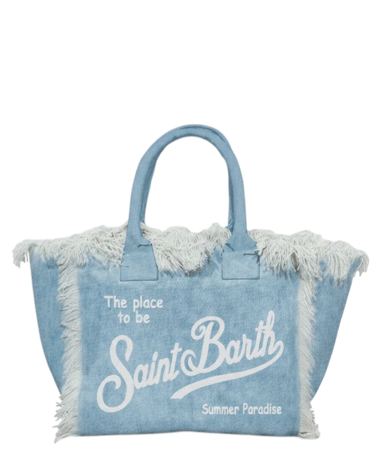 Light Blue Denim Tote Bag with Frayed Edges