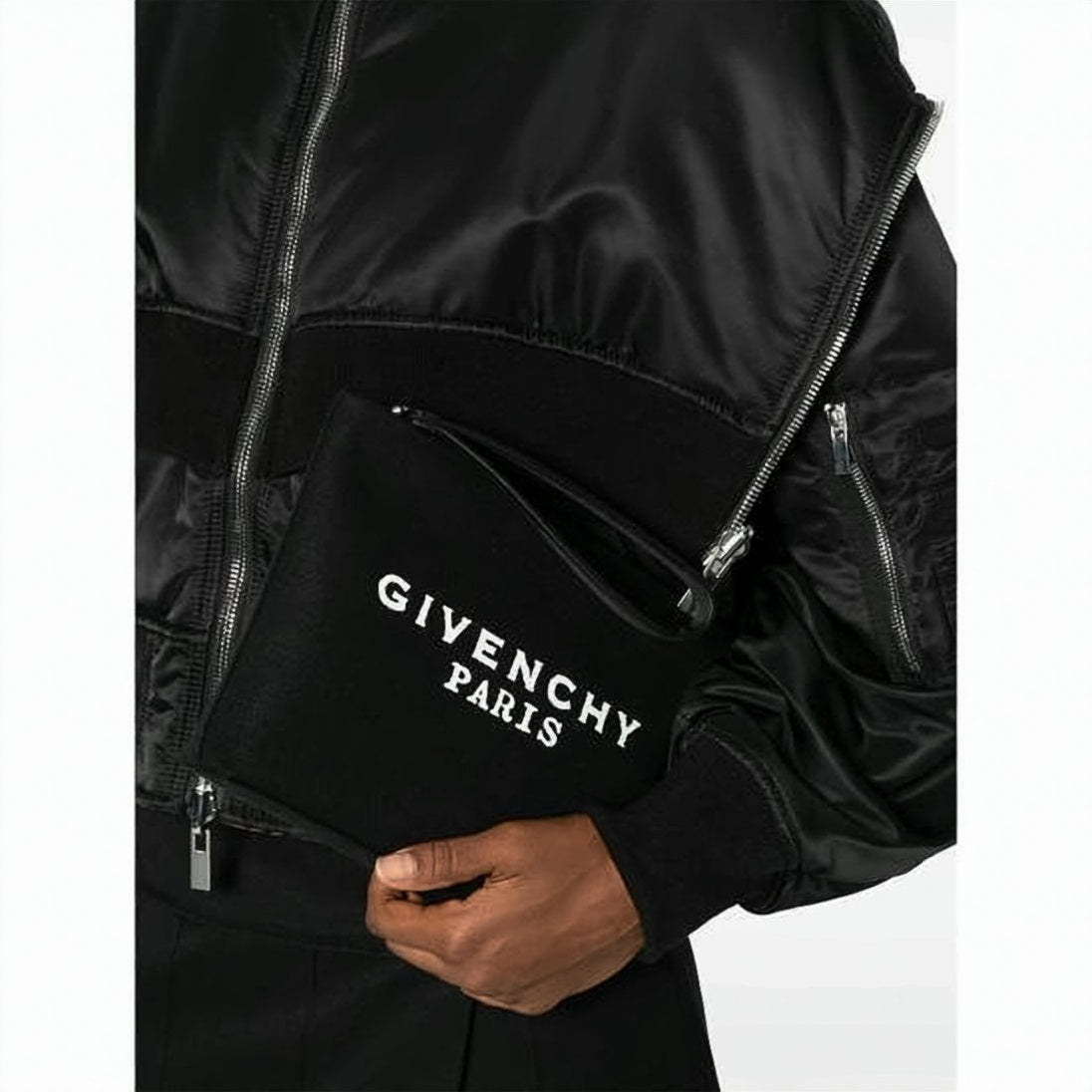 Textured Fabric Clutch with Prominent Logo Print