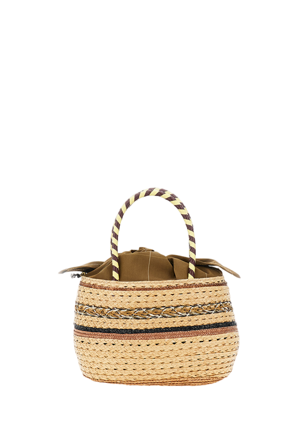 Woven Straw Bag with Horizontal Stripes