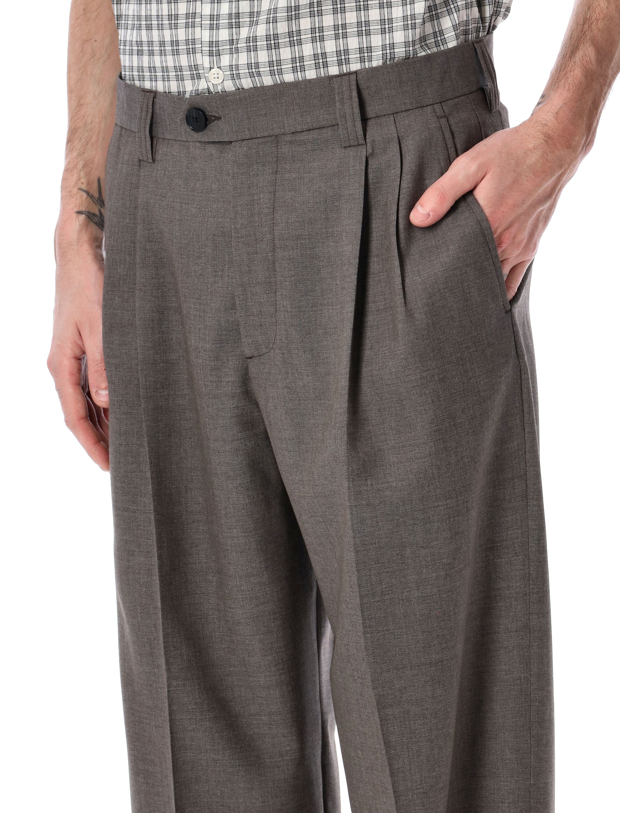 Classic Light Taupe Wide Straight Wool Trousers