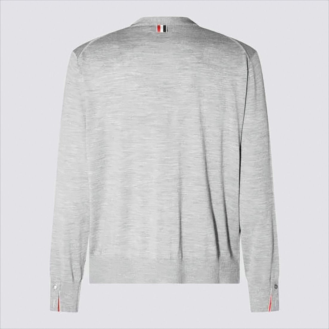 Lightweight Grey Cardigan with V-Neckline and Striped Accents