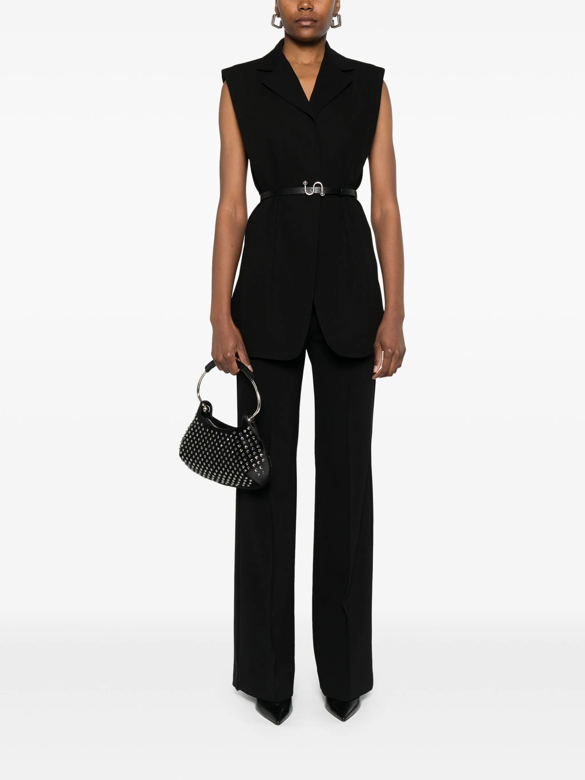 Black Texas High-Waisted Wide-Leg Tailored Pants