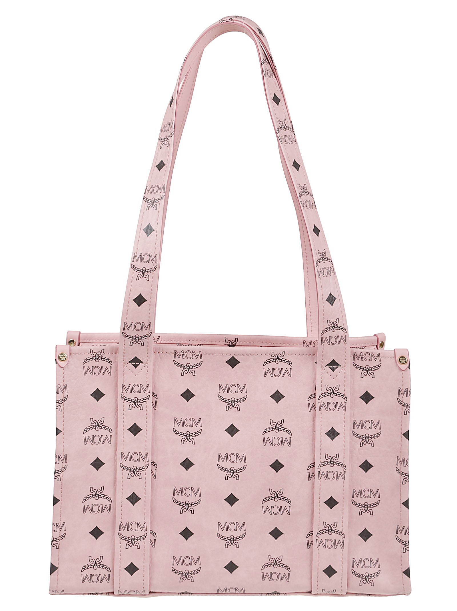 Rectangular Tote Bag with Logo Print and Gold-tone Plaque