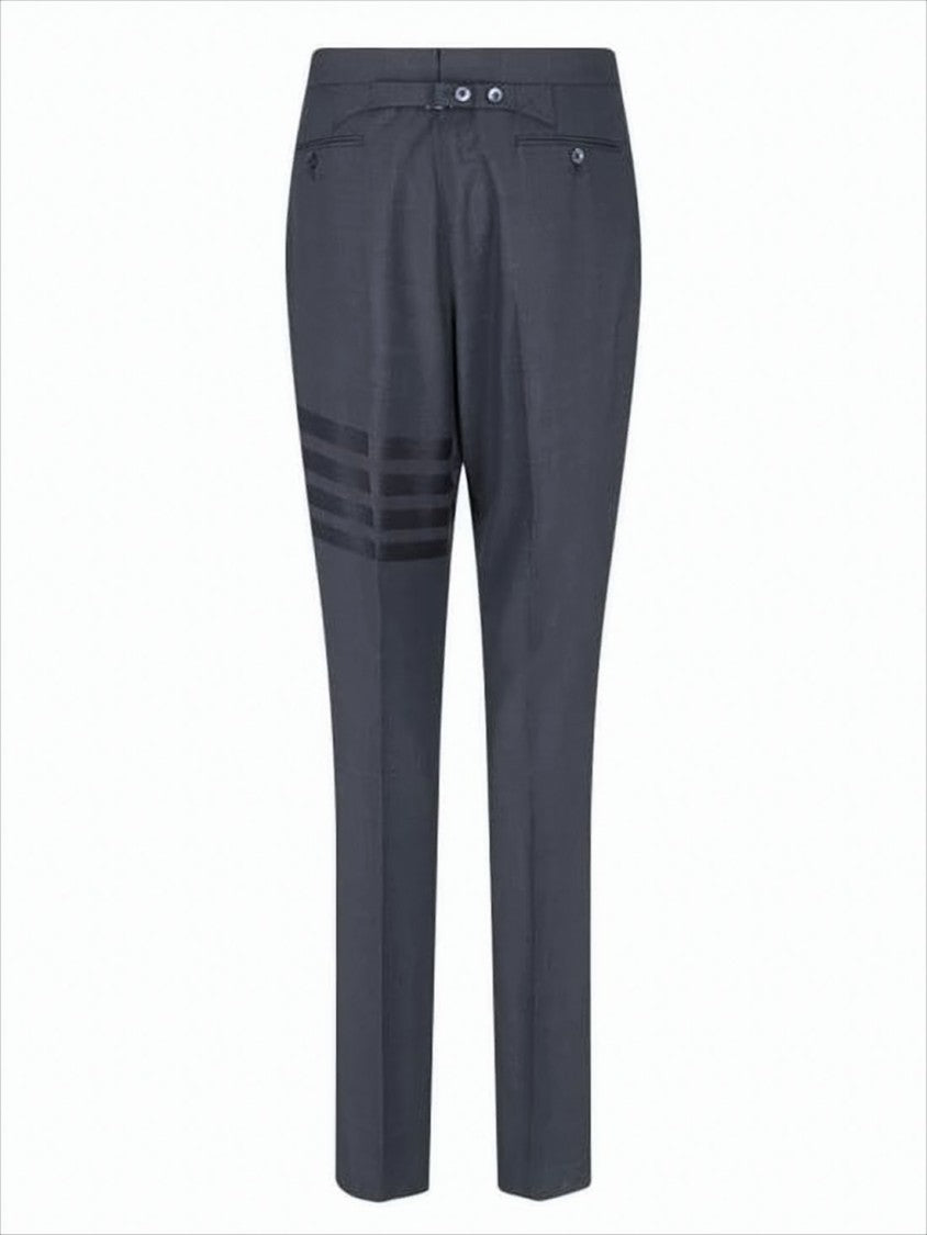 Tailored Grey Wool Suit Pants with Signature Stripe