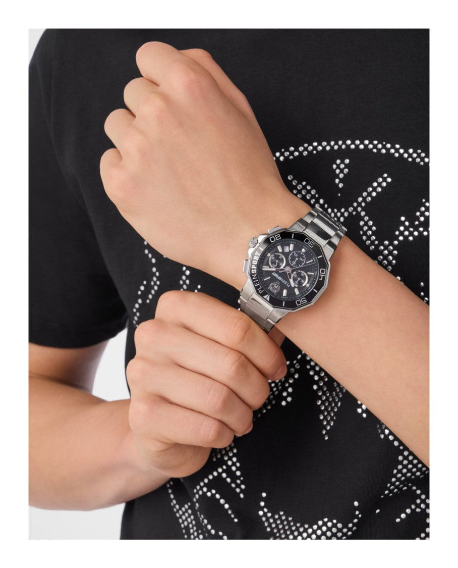 Titan Chronograph Watch With Black Guilloche Dial