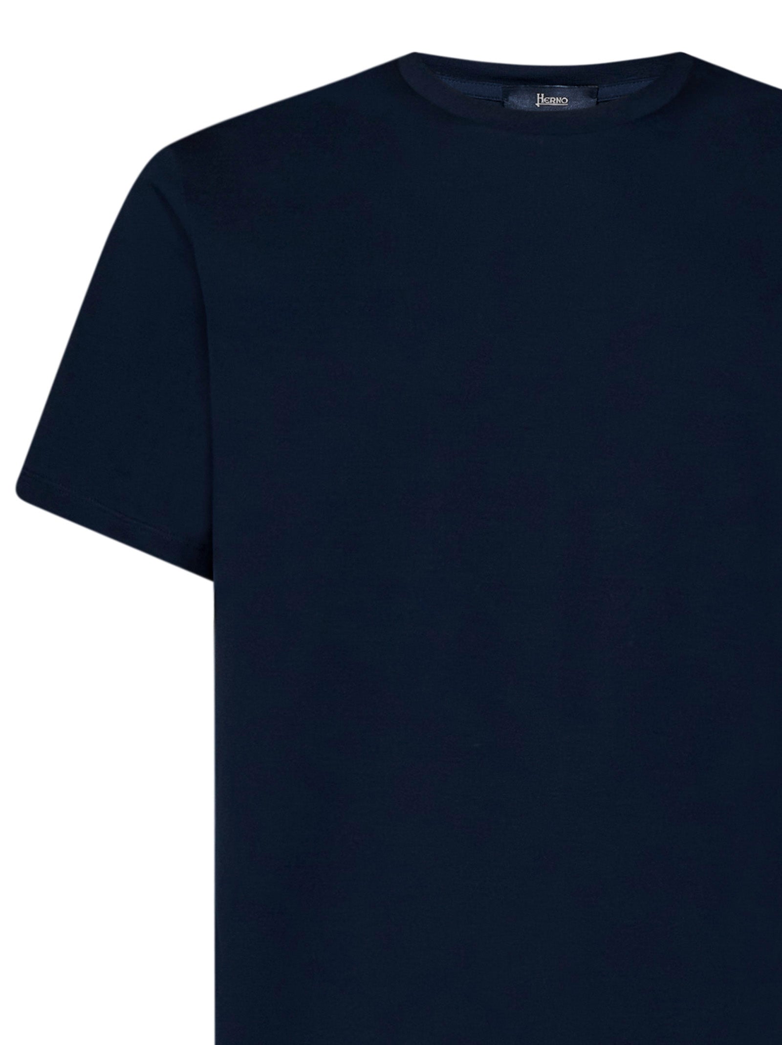 Classic Blue Crewneck T-Shirt With Logo Plate