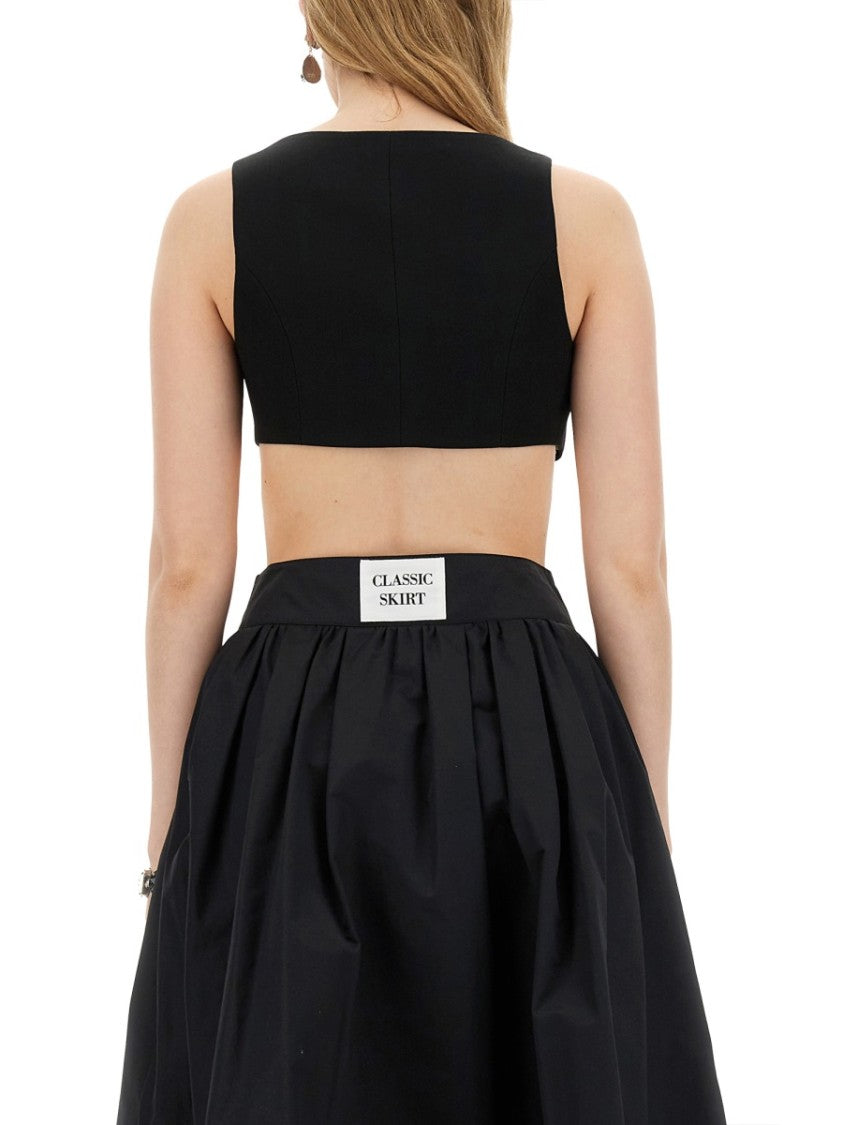 Cropped Black Vest With Feather Embellishment