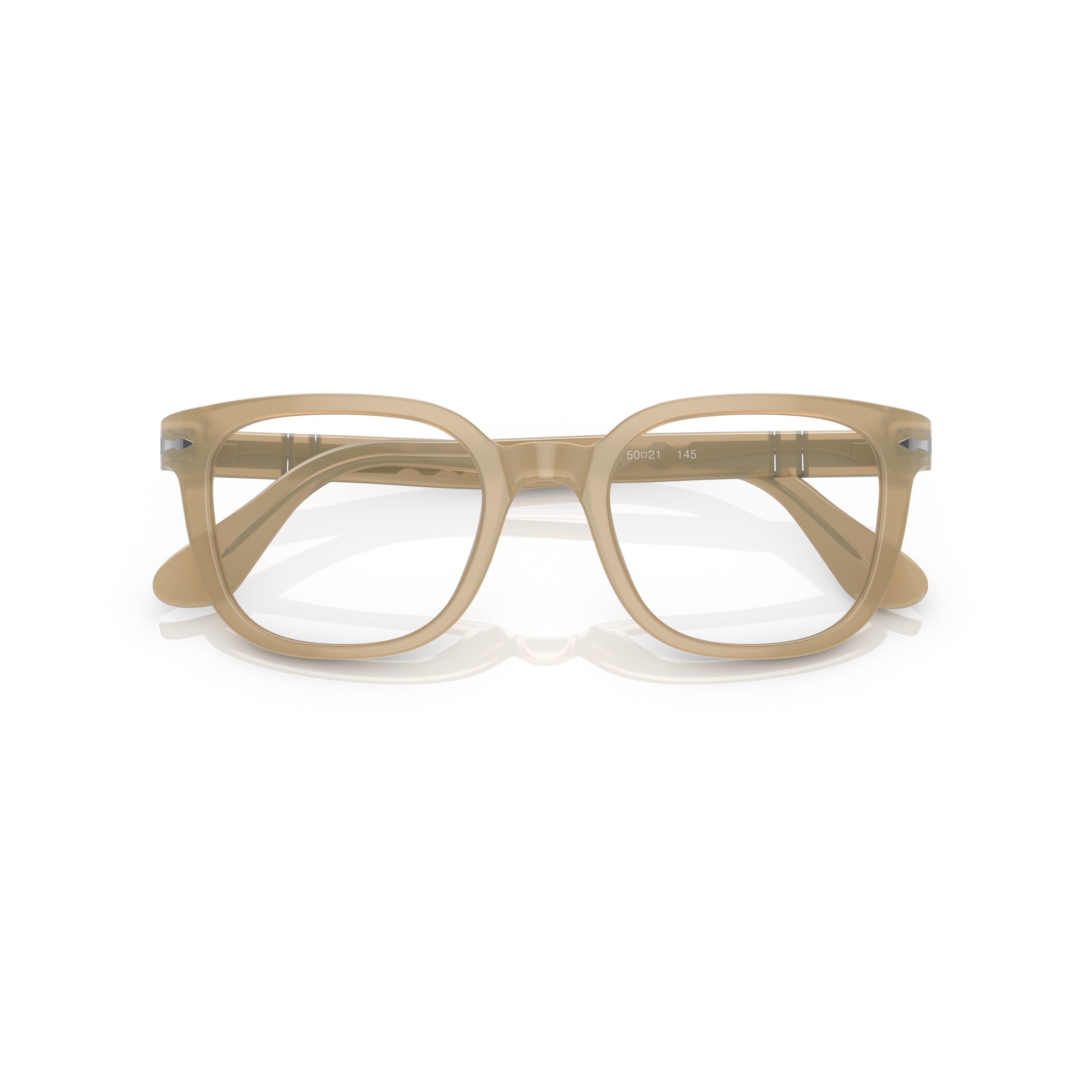 0po3263v Translucent Beige Acetate Square Eyeglasses with Silver Accents
