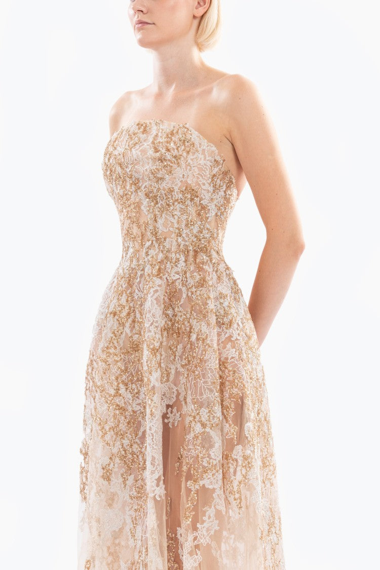 Embroidered Strapless Dress