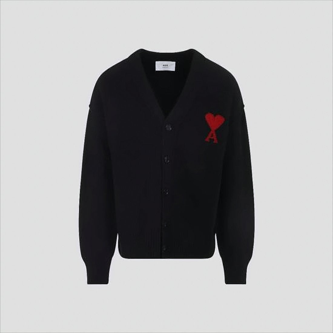 V-Neck Button-Down Wool Cardigan with Heart Embroidery