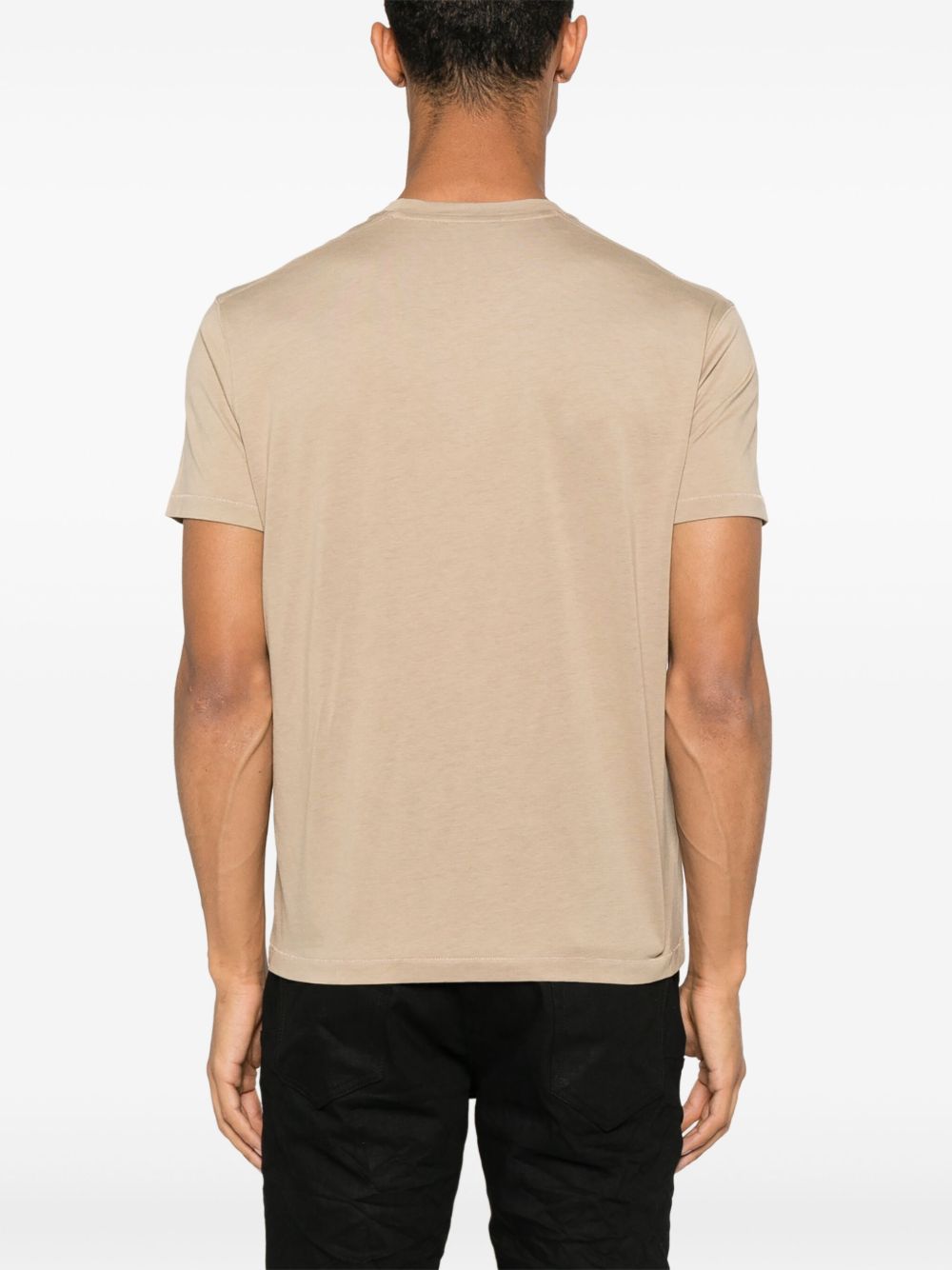 Beige Crewneck T-Shirt With Logo Embroidery
