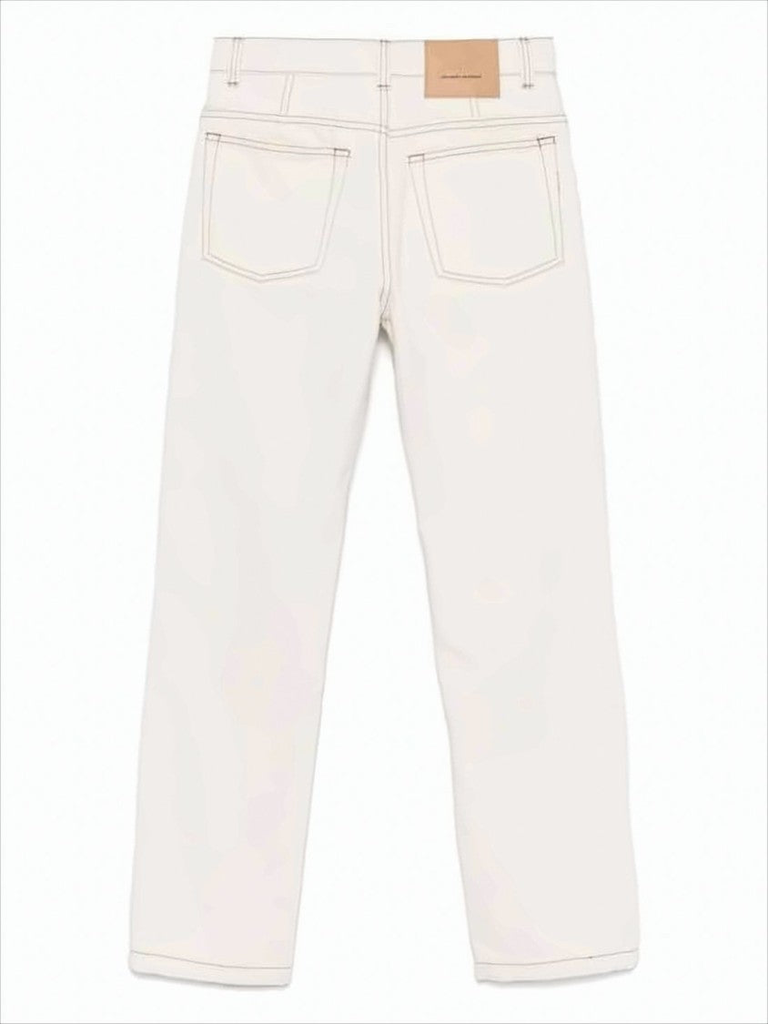 High-Waisted Straight-Leg Denim Pants with Contrast Stitching